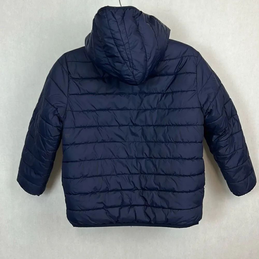 Gymboree Reversible Puffer Jacket Coat Red Blue Sz Medium 7-8 Hood Zip Front - Picture 3 of 10